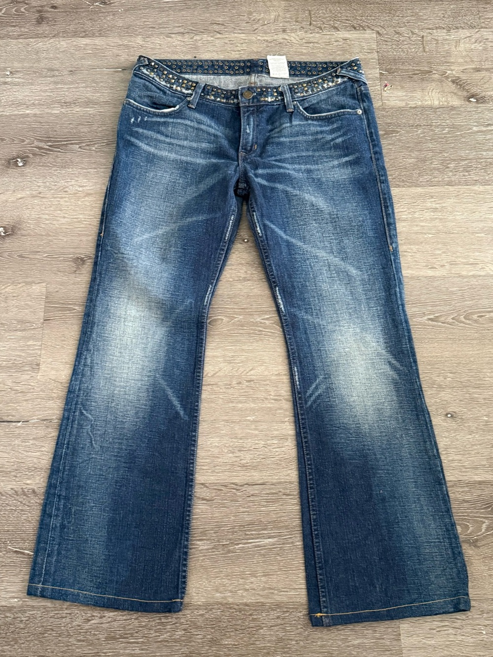 Women’s Dark Blue Bootcut Jeans with Studded Waistband | Size 12R | Unbranded